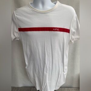 A.P.C. White Short-Sleeve Tee with Red Chest Stripe